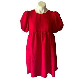 Who What Wear Red Puff Sleeve Knee Length Babydoll Dress Size Medium